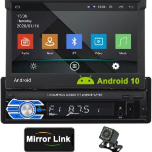 Pantalla táctil plegable manual de 7 pulgadas estéreo para coche, radio de coche Android 10 con cámara de respaldo, sistema de audio de coche Quad Core 1024 x 600, compatible con la unidad principal de navegación GPS Wifi SWC USB